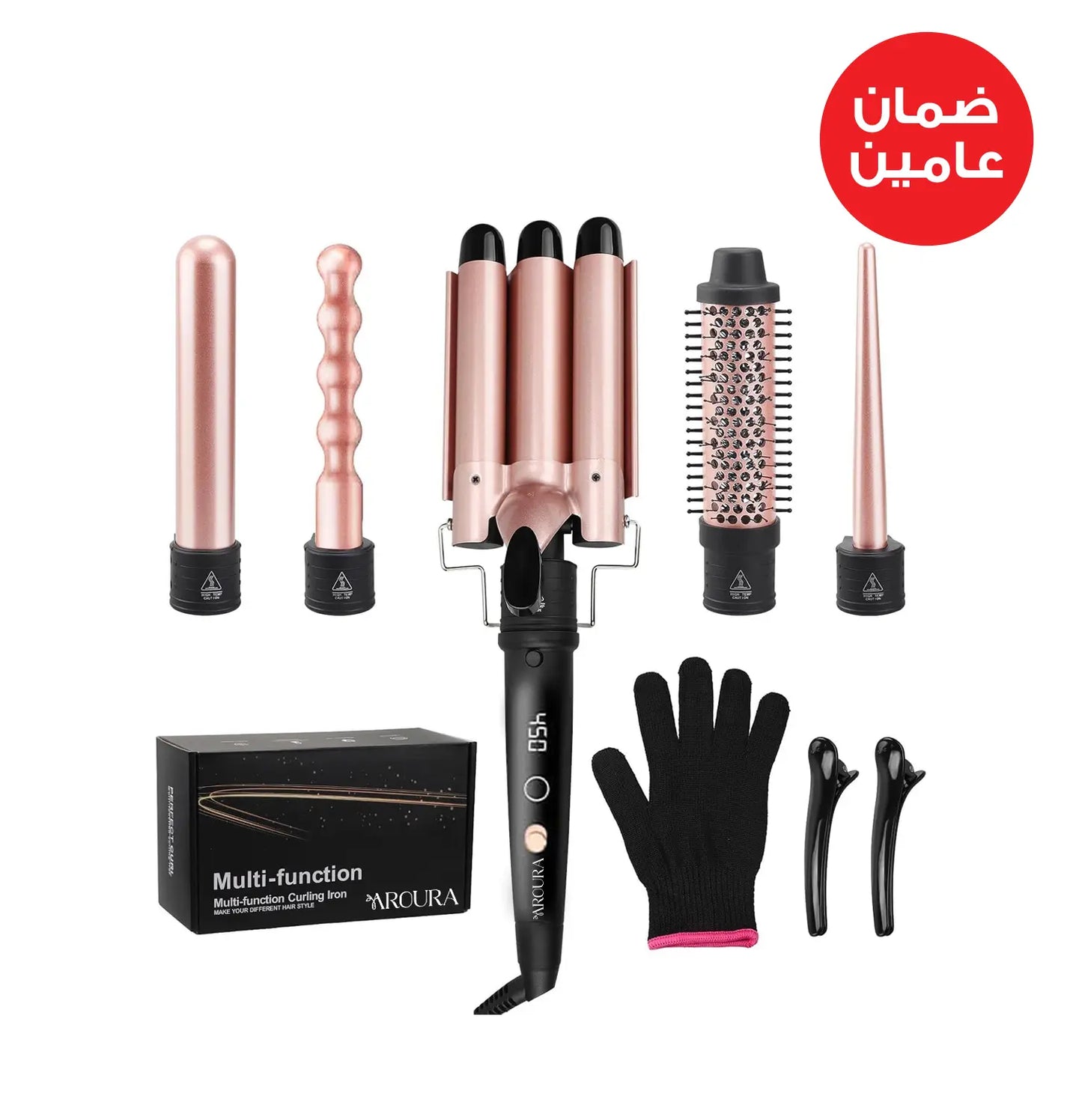 مجموعة كيرلر الشعر 5 في 1 من USHOW | 5 رؤوس قابلة للتبديل | سيراميك تورمالين | حرارة حتى 230°C | مناسبة للسعودية