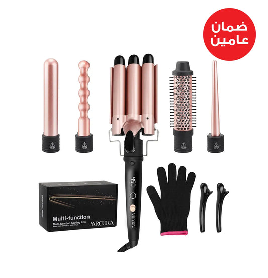 مجموعة كيرلر الشعر 5 في 1 من USHOW | 5 رؤوس قابلة للتبديل | سيراميك تورمالين | حرارة حتى 230°C | مناسبة للسعودية